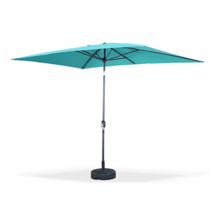 Parasol droit rectangulaire 2x3m - Touquet Turquoise - mât central en aluminium orientable et manivelle d'ouverture