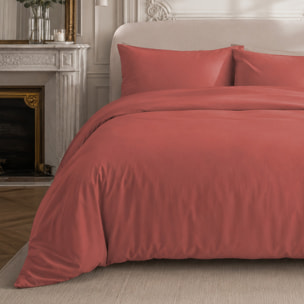 Parure housse de couette 100% percale de coton unie argile- Finesse