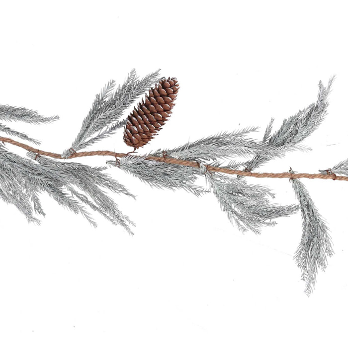 Festone innevato bianco con pigne cm183