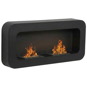 Flavia - Camino a Bioetanolo da Parete 100x46x16 cm con 2 Bruciatori 3 Litri Nero