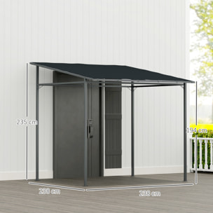 Pérgola de Pared 2,4x2,4 m Cenador de Jardín con Techo Inclinado Protección UV 30+ Impermeable y Marco de Metal para Patio Terraza Balcón Gris Oscuro
