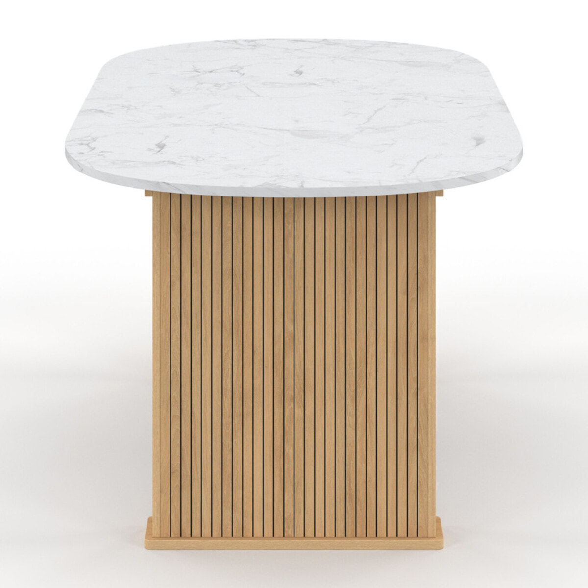 Table à manger extensible Marceau effet marbre blanc et pieds lattes 160-200cm