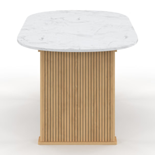 Table à manger extensible Marceau effet marbre blanc et pieds lattes 160-200cm