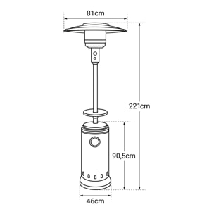 Parasol chauffant OSLO - chauffage d'extérieur gaz - acier inox + housse et table