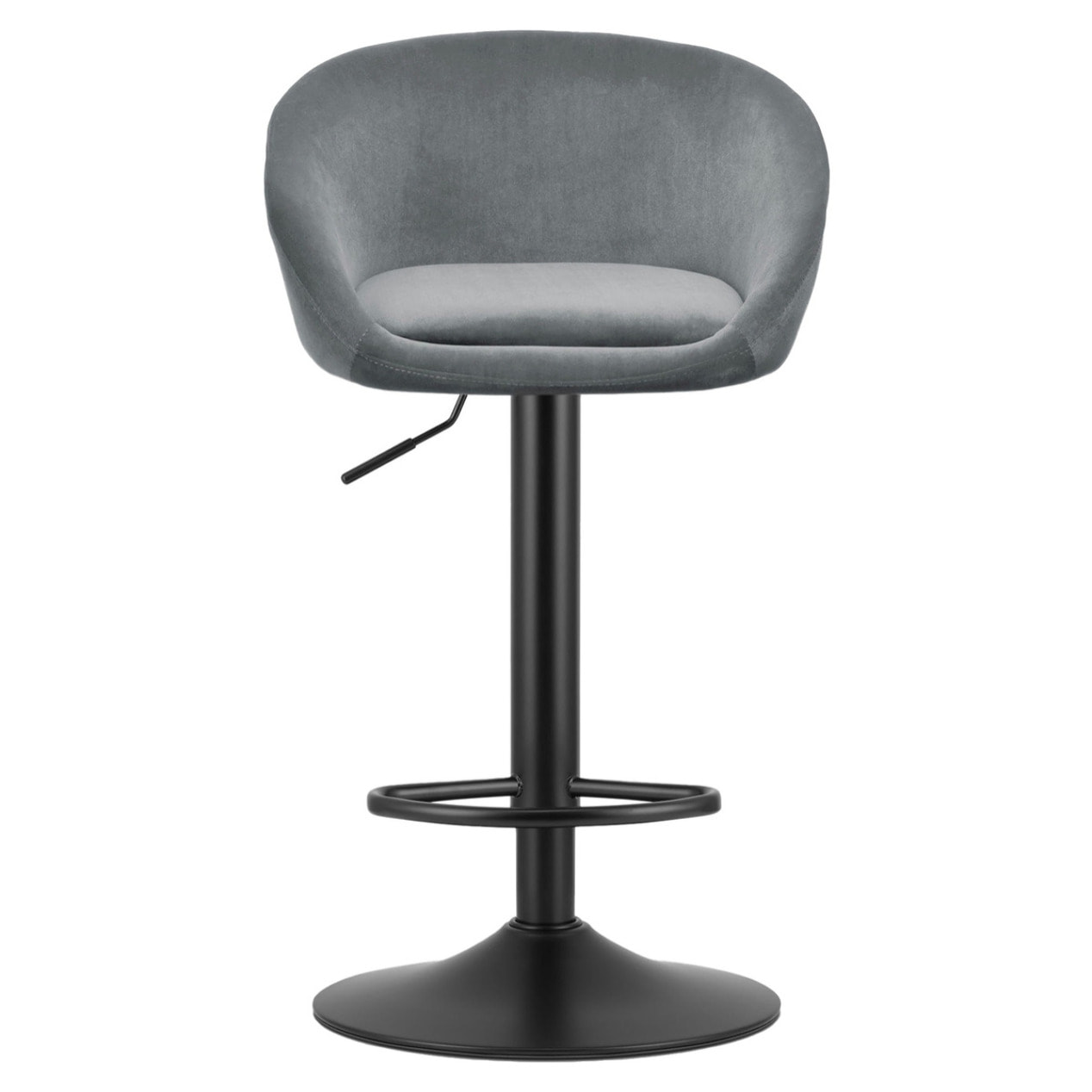 Sgabello bar East in velluto grigio con base nera