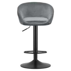 Sgabello bar East in velluto grigio con base nera
