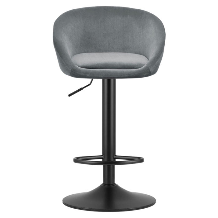 Sgabello bar East in velluto grigio con base nera
