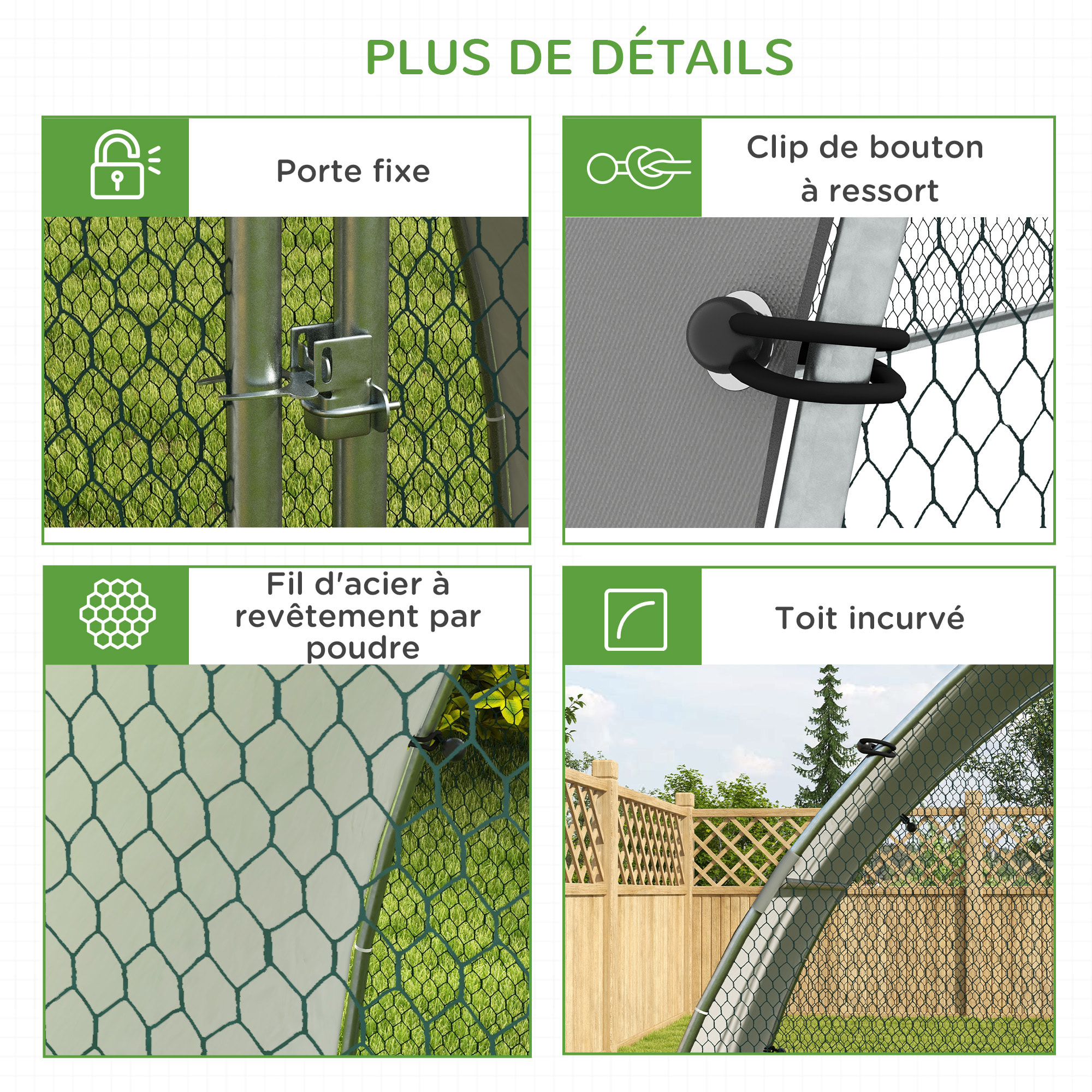 Enclos poulailler chenil 5,75 m² - toit anti-UV, porte verouillable - dim. 3,04L x 1,9l x 2,2H m - acier galvanisé