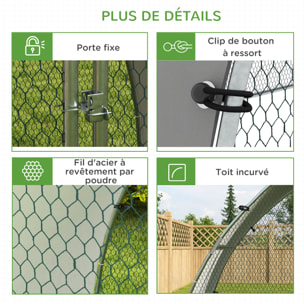 Enclos poulailler chenil 5,75 m² - toit anti-UV, porte verouillable - dim. 3,04L x 1,9l x 2,2H m - acier galvanisé