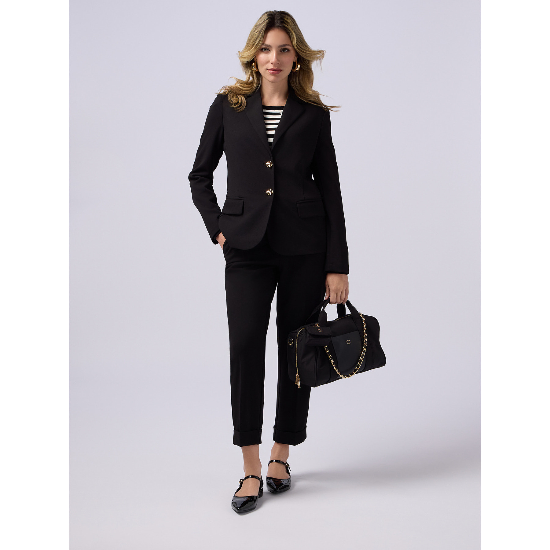 Oltre - Pantaloni regular in tessuto scuba crêpe - Nero