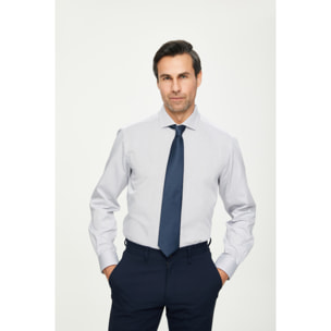 Camicia Uomo 1 Bottone Francese Satin Riga Stretta Bianco/Nero