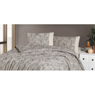 Housse de couette + taie(s) oreiller "Effect gris" 100% coton imprimé.