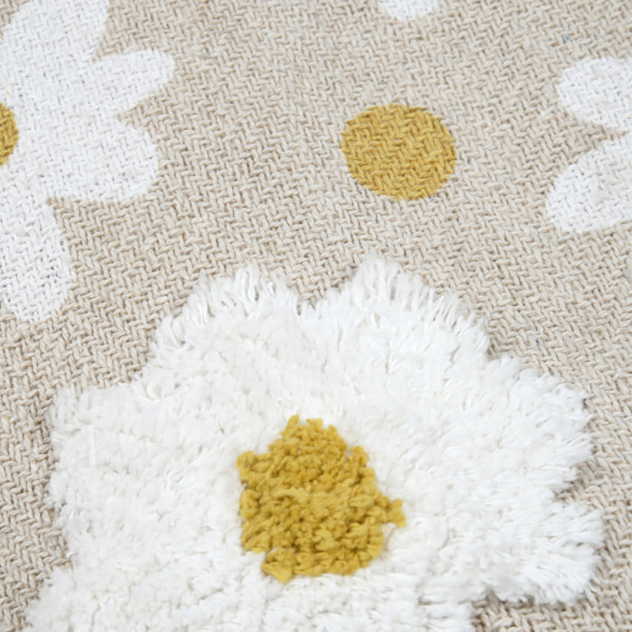 Plaid décoratif imprimé marguerites en polycoton - Naturel