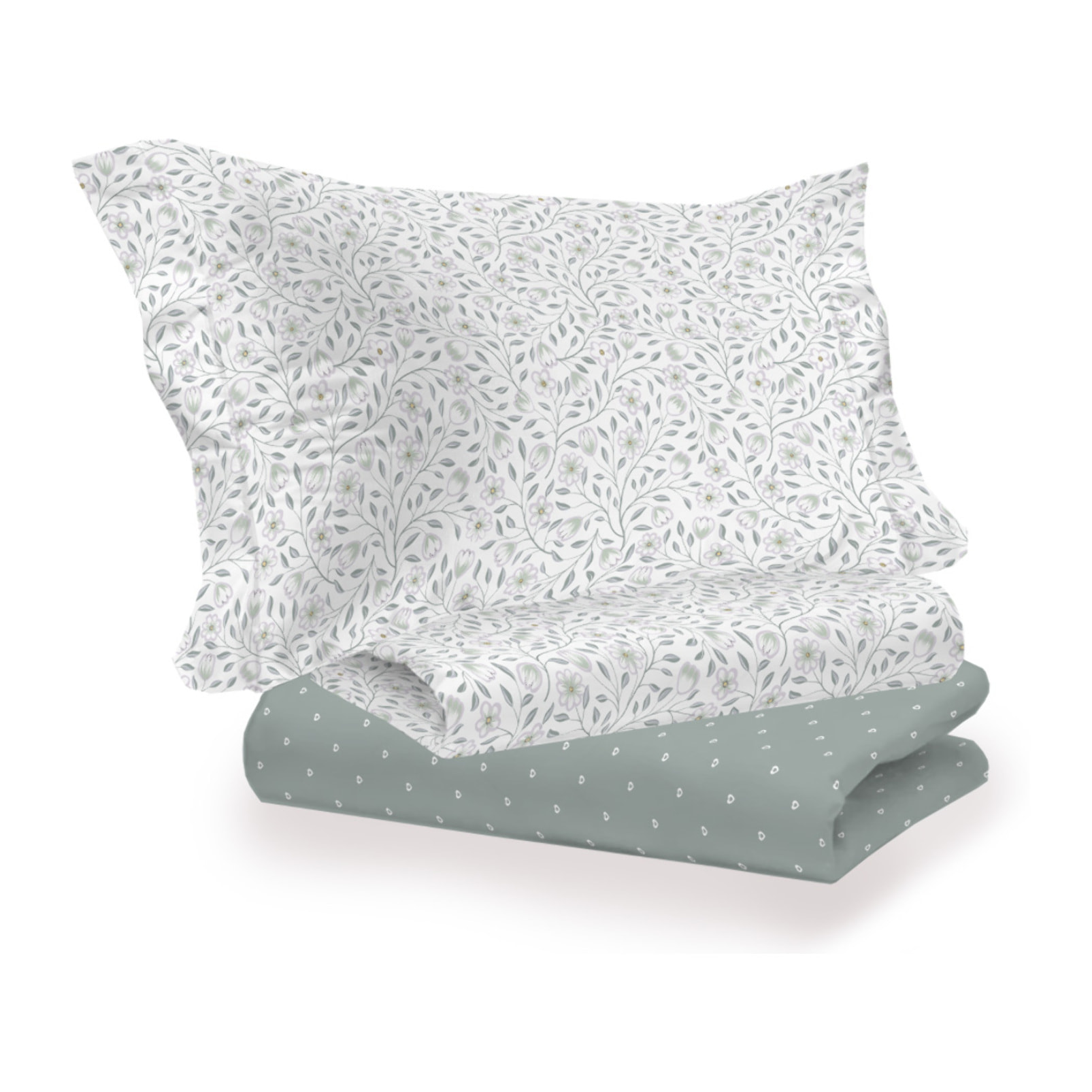 Completo Lenzuola Linea 3027 In Percalle Fantasia Floreale Disegno Melody Verde