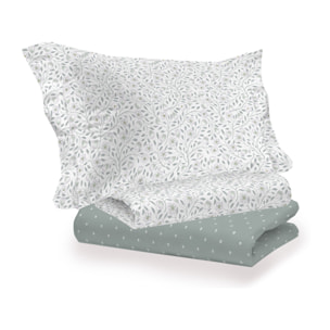 Completo Lenzuola Linea 3027 In Percalle Fantasia Floreale Disegno Melody Verde