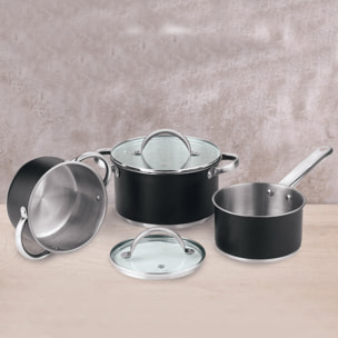 Batería de cocina 5pc ø16ø20ø24 con tapas + juego de sartenes ø16ø20ø24 aluminio prensado san ignacio