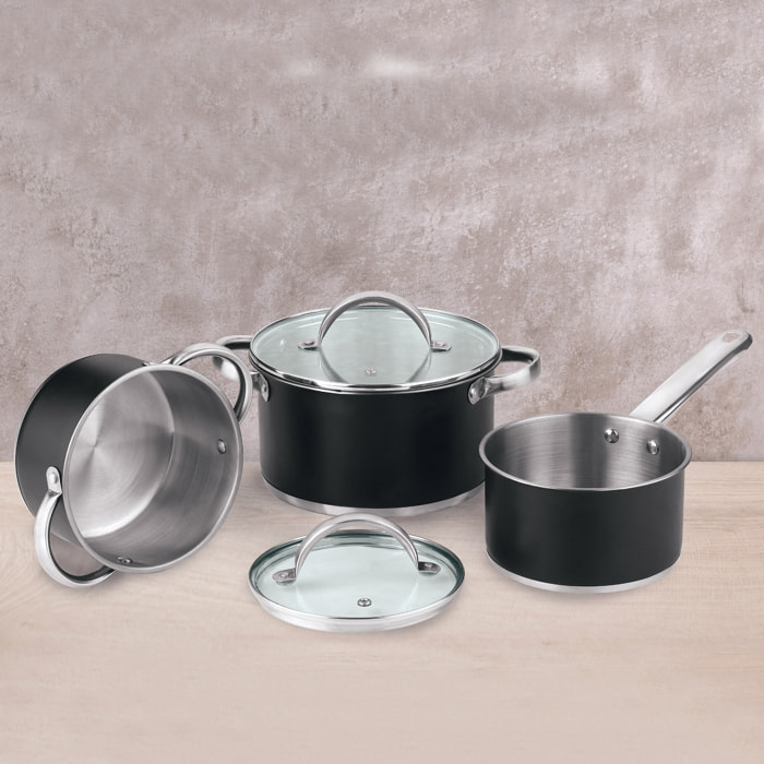 Batería de cocina 5pc ø16ø20ø24 con tapas + juego de sartenes ø16ø20ø24 aluminio prensado san ignacio