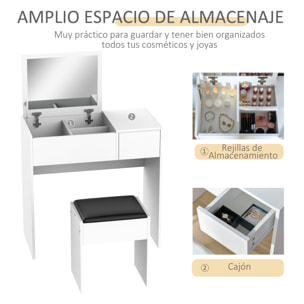 Tocador de Tablero con Taburete y Espejo 80x40x79cm Negro