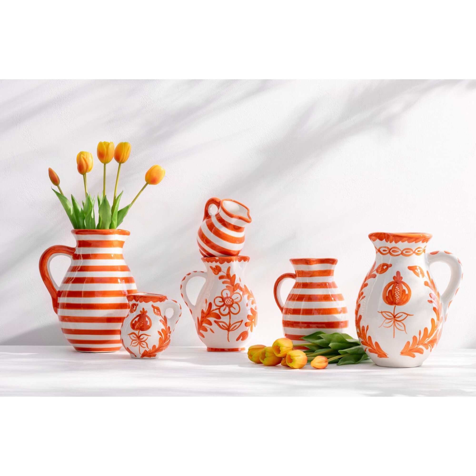 J-Line cruche Granada Stripes - céramique - blanc/orange - small
