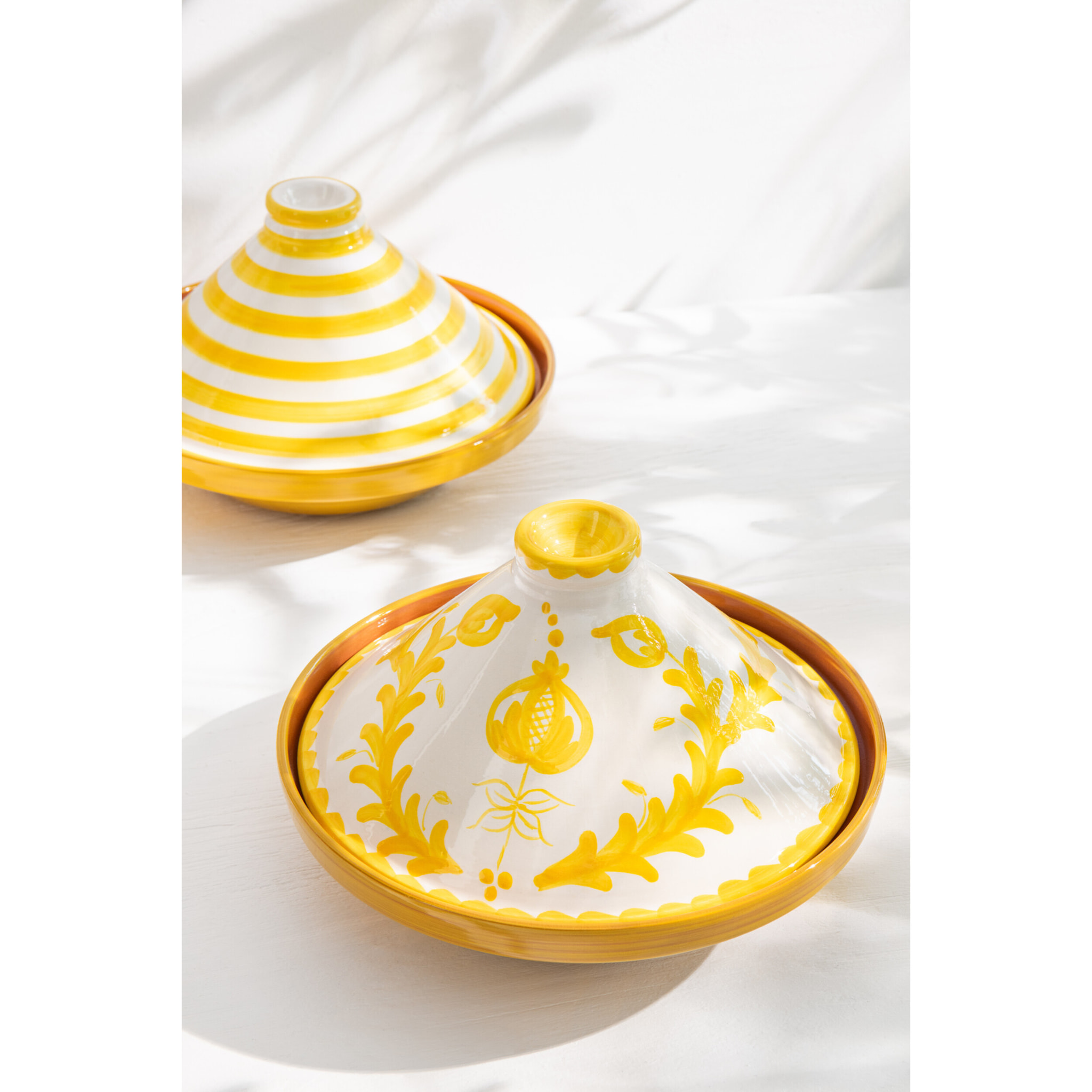 J-Line tajine Granada Stripes - céramique - blanc/jaune