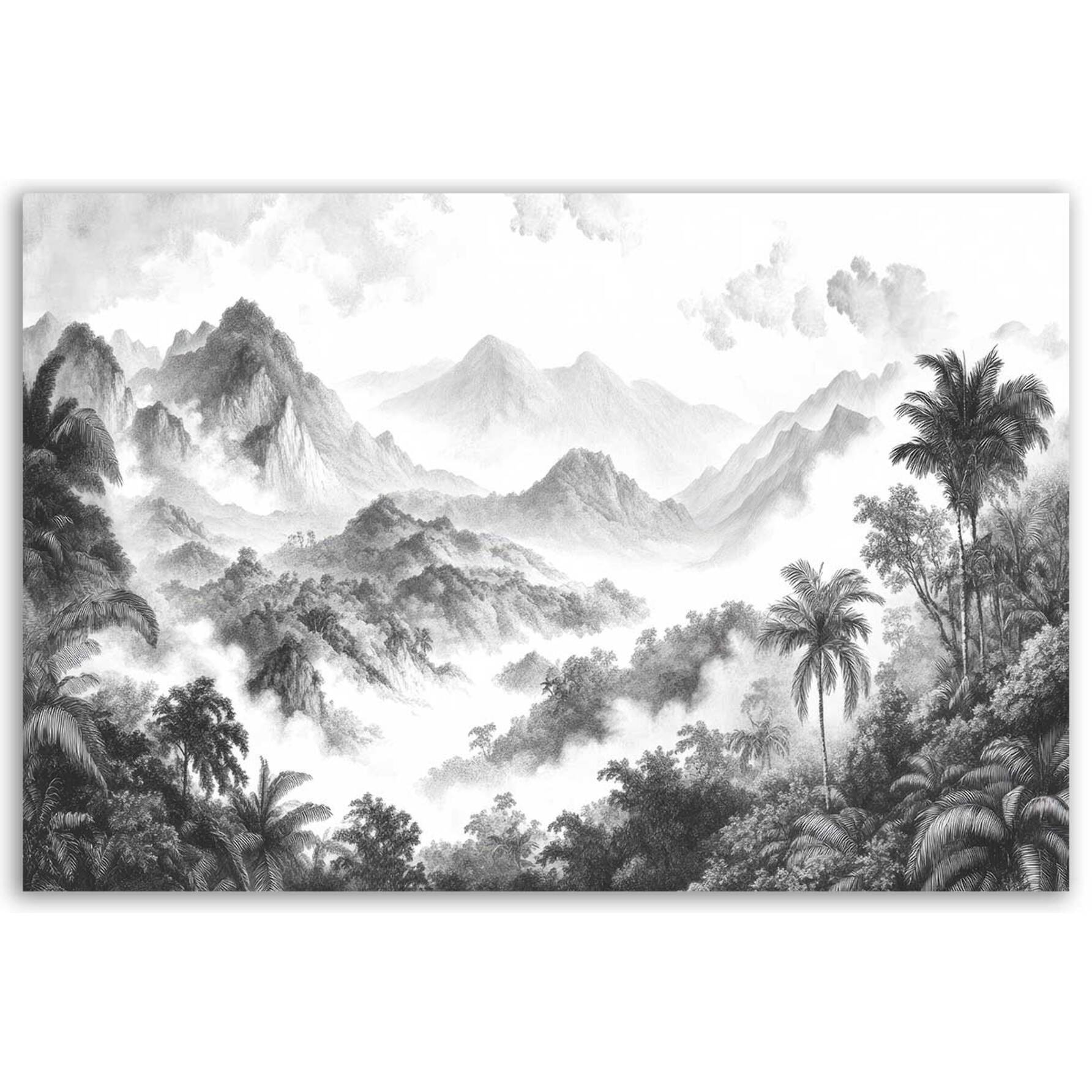 Tableau paysage tropical noir et blanc Toile imprimée