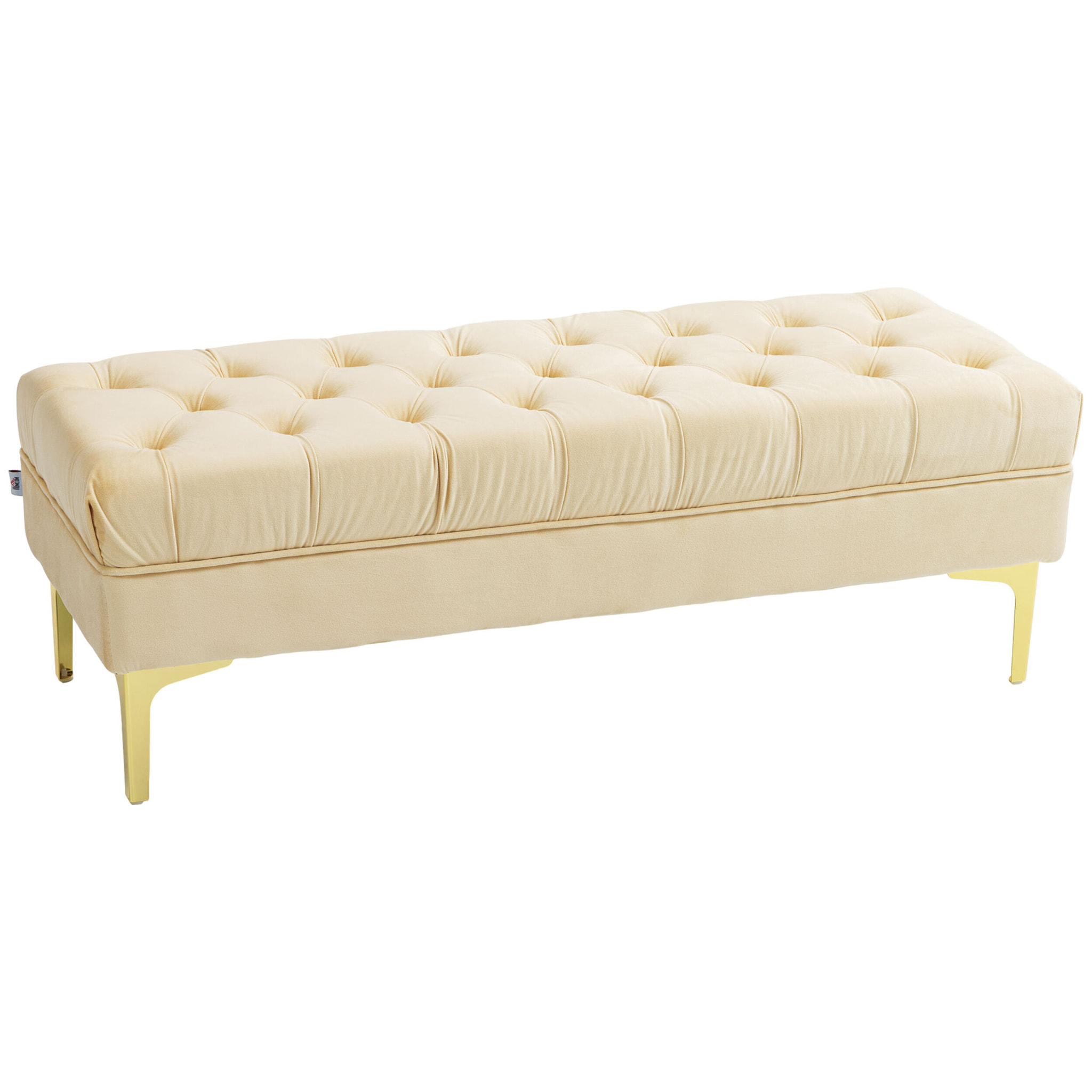 Banc banquette capitonnée style classique chic dim. 118L x 45l x 42H cm piètement métal doré velours beige