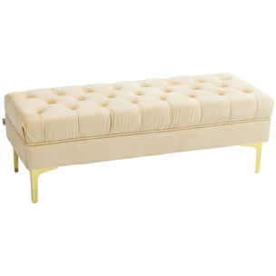 Banc banquette capitonnée style classique chic dim. 118L x 45l x 42H cm piètement métal doré velours beige