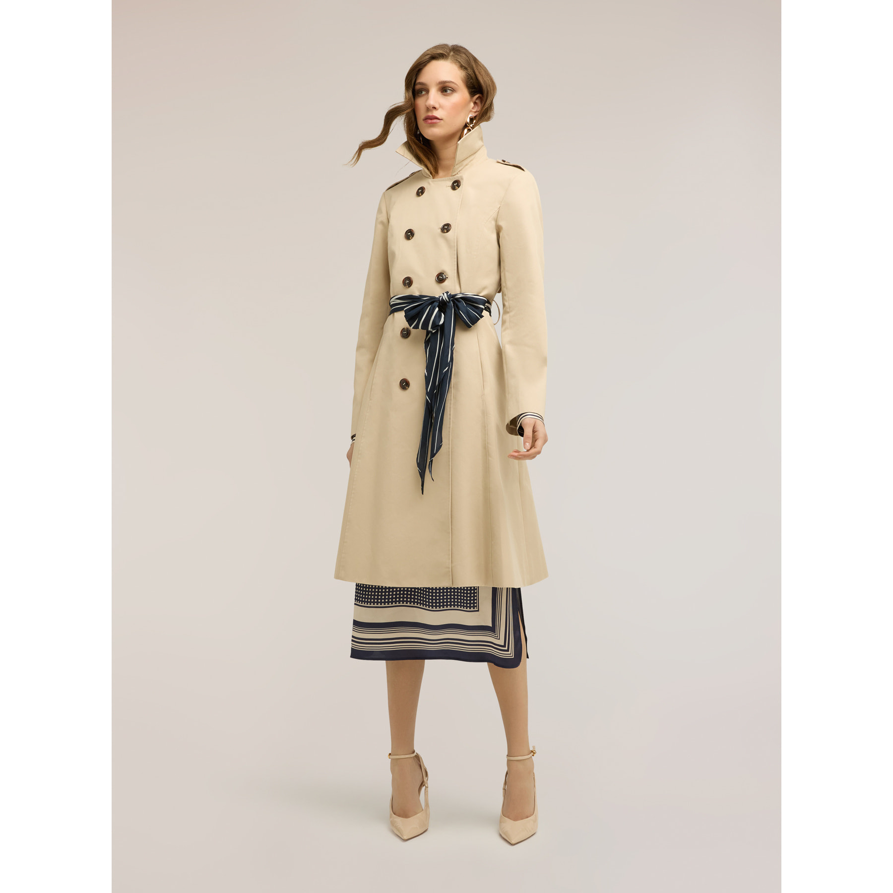 Motivi - Trench in drill misto cotone con doppia cintura - Beige