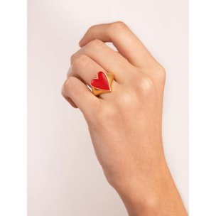 Anillo Lovely Heart Red Enamel Baño Oro