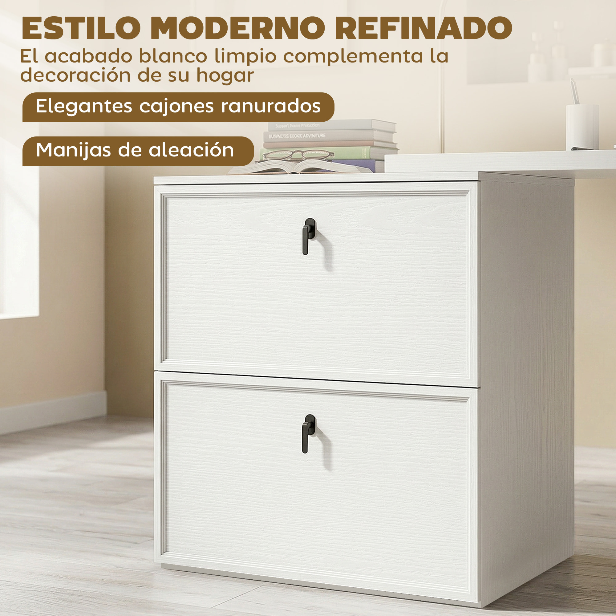 Escritorio Reversible en Forma de L, Mesa de Escritorio con 2 Cajones Archivadores, Diseño Moderno para Espacios Pequeños, Oficina en Casa, Blanco