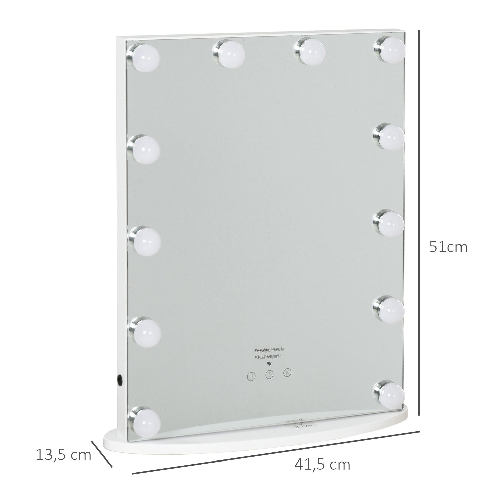 Espejo de Maquillaje Luz LED Ajustable 41,5x13,5x51cm Blanco