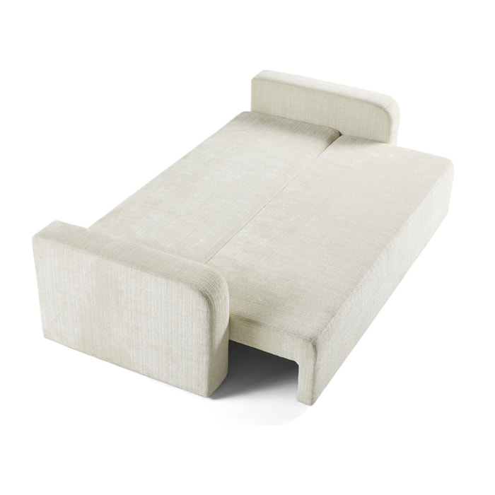 Miro - canapé droit 3 places - convertible avec coffre - en velours texturé - Beige