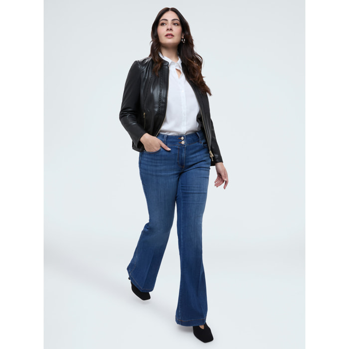 Fiorella Rubino - Giacca biker con dettagli intrecciati e inserti stretch - Nero