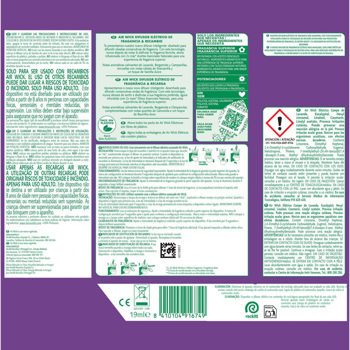 Air Wick Ambientador Eléctrico - Ambientador difusor inteligente con tecnología Anti-Fading con aroma a Lavanda - Aparato y Recambio