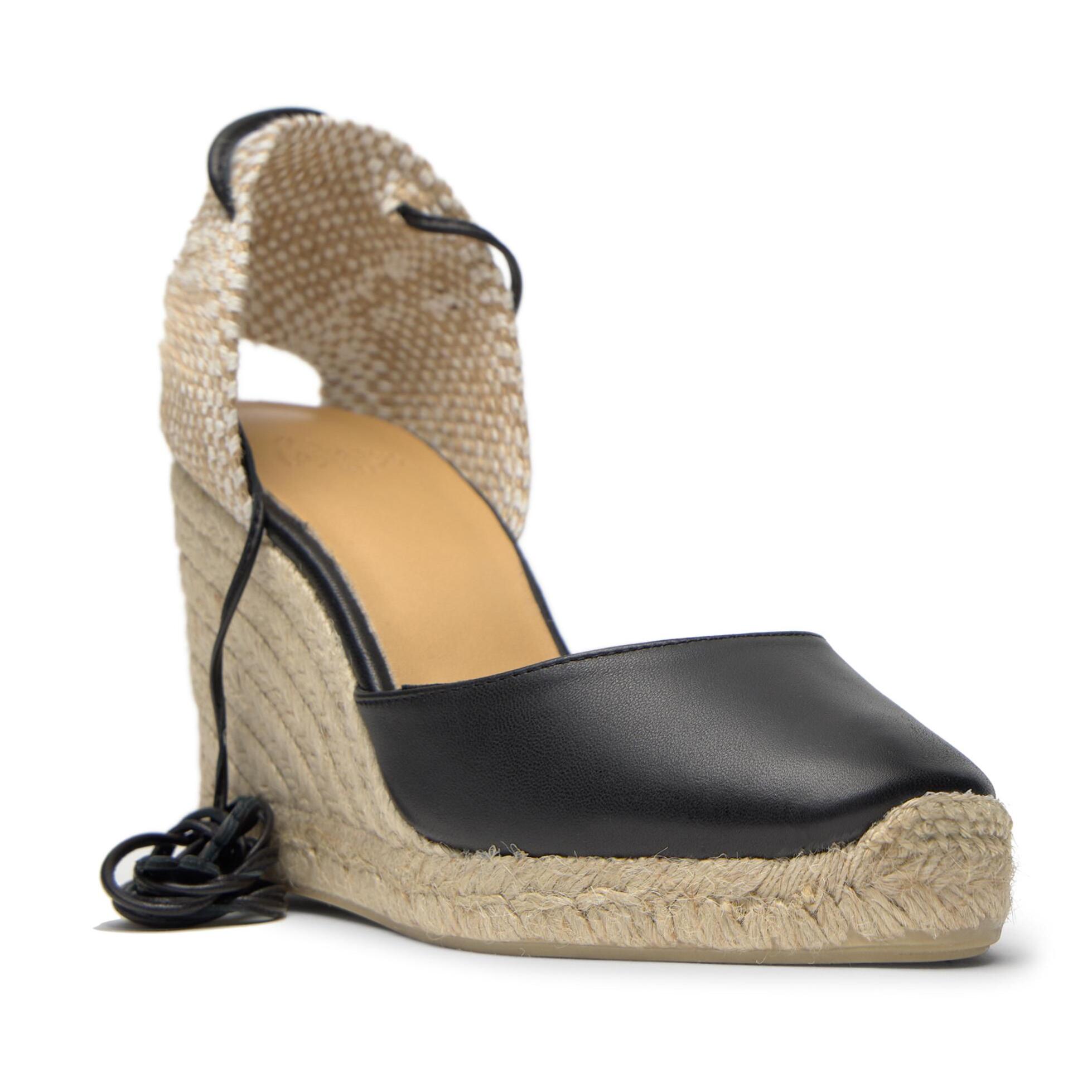 Alpargatas de cuña de mujer Carina en cuero y cierre de lazo