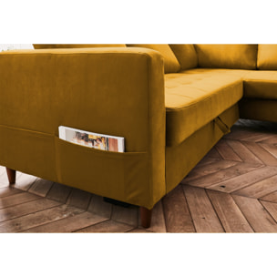 Anna - canapé d'angle droit - 5 places - convertible - en velours - Jaune