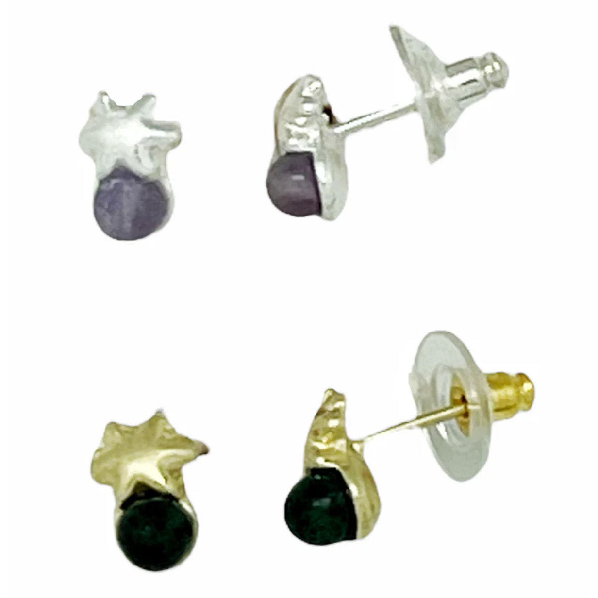Pack de pendientes flor mini con bolita en plata 10µ y dorado