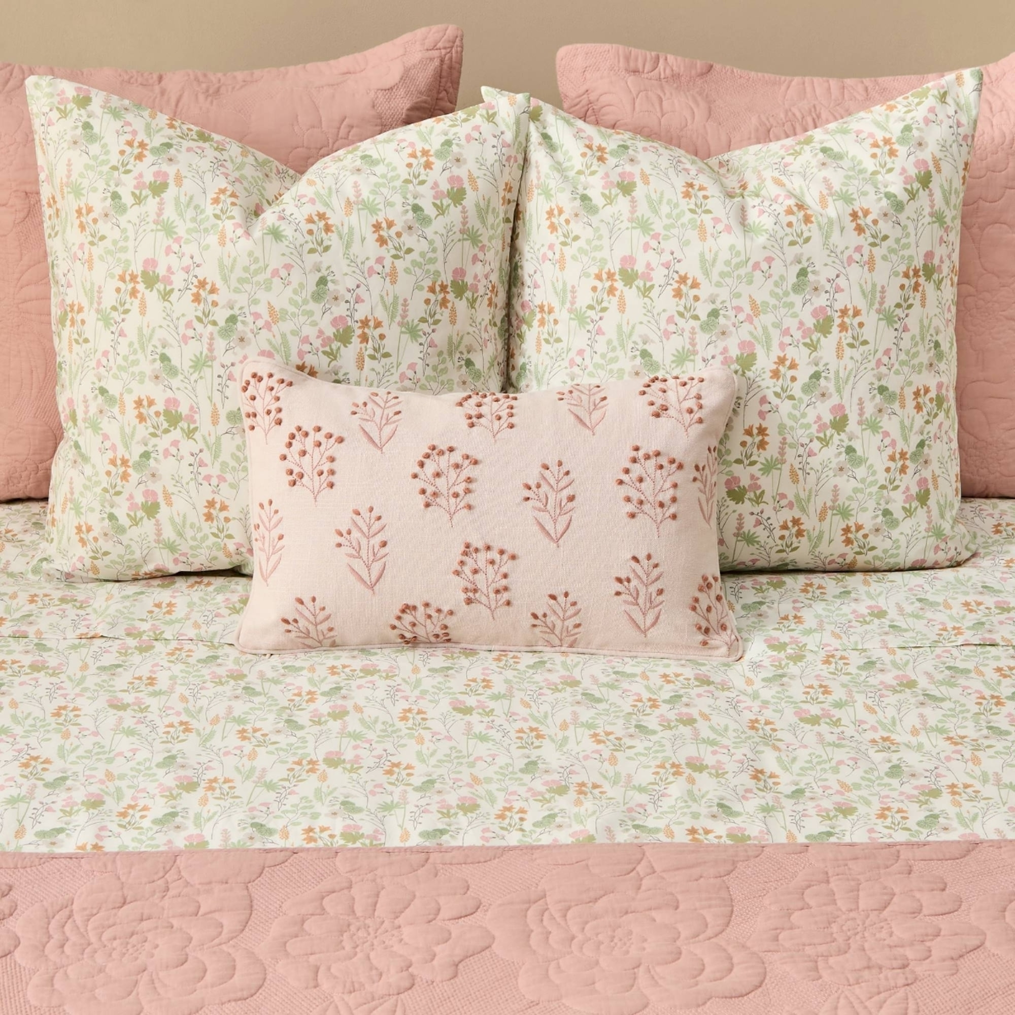 Funda nórdica algodón flores Ferda color verde 100% Algodón percal