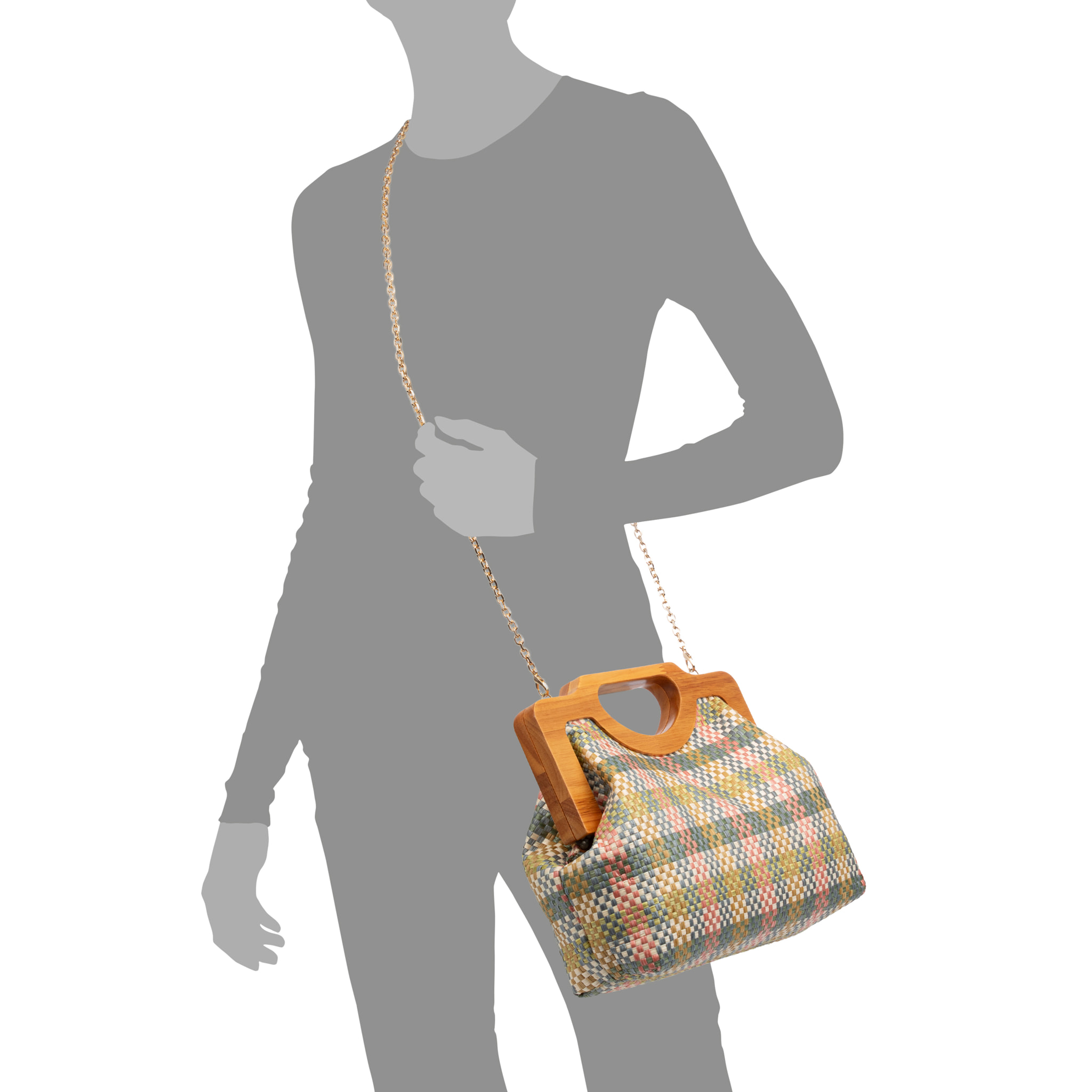 Bogna Bolso de mano Mujer. Fabricado en madera natural y rafia sintética entrelazada.
