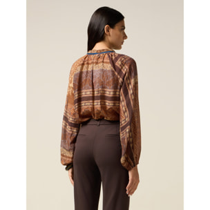 Oltre - Blusa estampada con lazo - Marrón