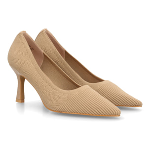 Zapato salón para mujer con tacón, punta fina y tejido elástico