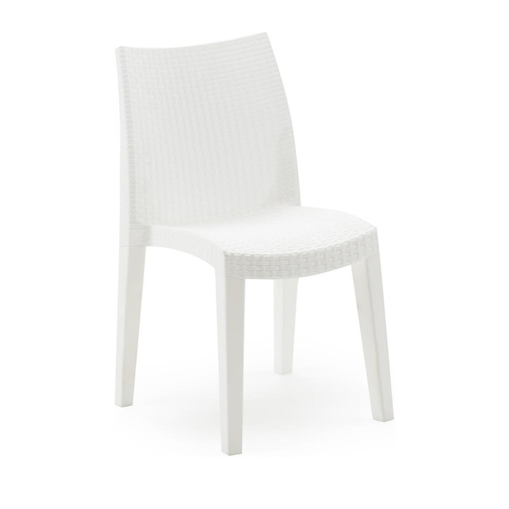 Sedia da esterno Trieste, Seduta da giardino, Sedia per tavolo da pranzo, Poltrona outdoor effetto rattan, 100 % Made in Italy, Cm 48x55h86, Bianco