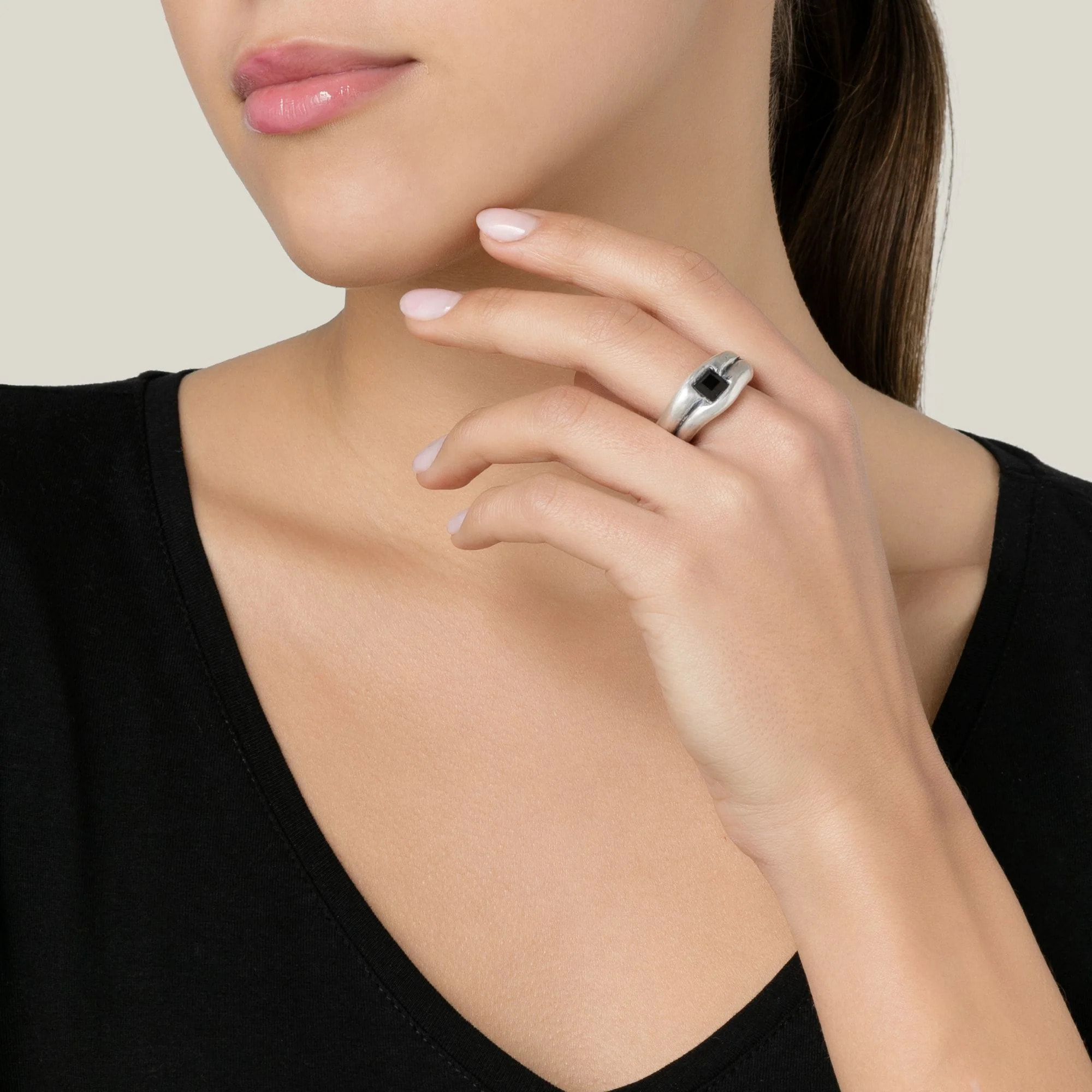 Anillo-Swarovski negro cristal plata 925 chapado