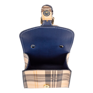 Annicco mini bolso de mano y bandolera mujer. Piel auténtica acabado Ruga estampada con cuadro escocés.