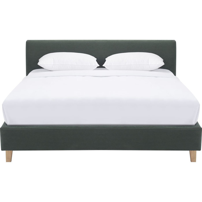 Lit avec tête de lit en velours côtelé - MILO