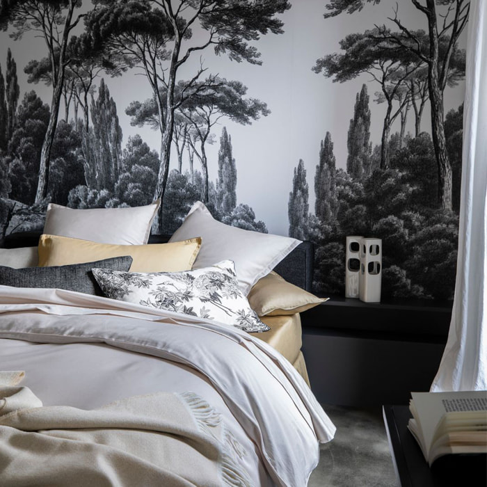 Parure de lit unie en satin de coton bio, taies rectangles, TEOPHILE, Beige Lune