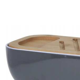 Panera de bambú con cuchillo, diseño bicolor y funda de color 40x12,5x8,5cm