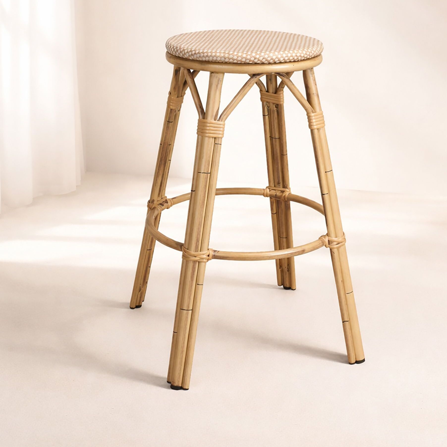 Tabouret de bar d'extérieur en aluminium effet rotin beige AMALFI