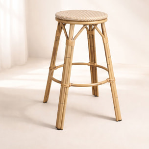 Tabouret de bar d'extérieur en aluminium effet rotin beige AMALFI