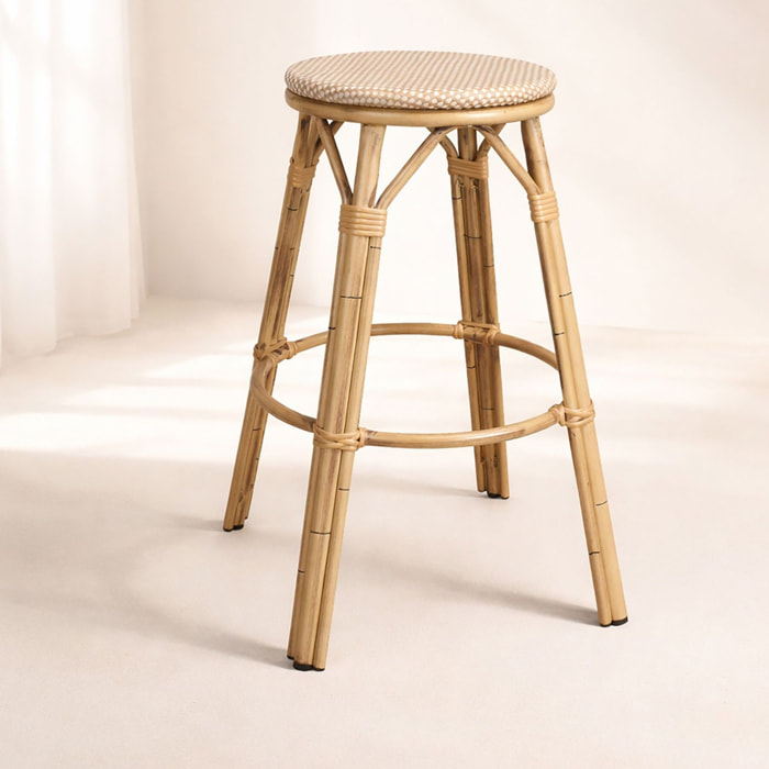 Tabouret de bar d'extérieur en aluminium effet rotin beige AMALFI